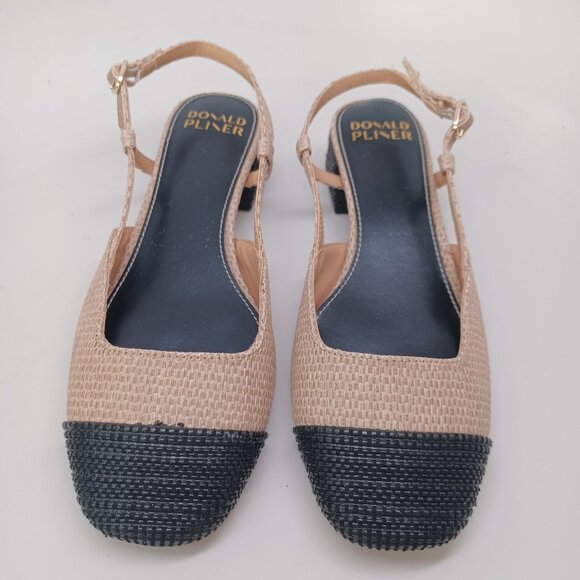 Donald Pliner Shoes Black Tan Spectator Woven Raffia Slingback Pumps Womens 7 M - Picture 4 of 16